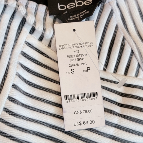 Bebe Shadow Stripe Scoop Peplum Top Small - Picture 3 of 3